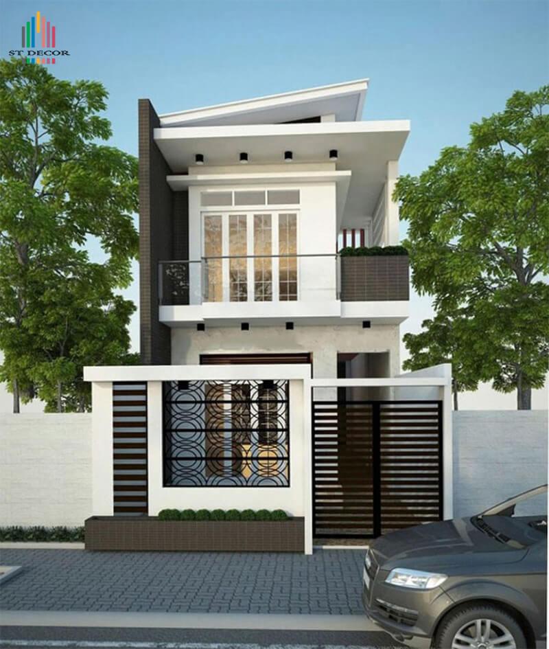 Mẫu nhà ống 2 tầng mái lệch