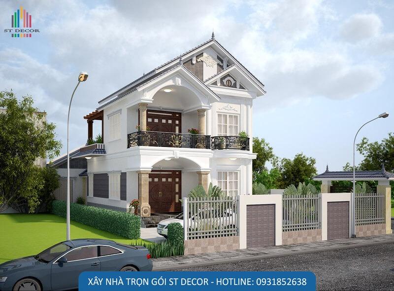 Mẫu thiết kế biệt thự mini mái thái 2 tầng với phong cách tân cổ điển sang trọng mà không kém phần hiện đại