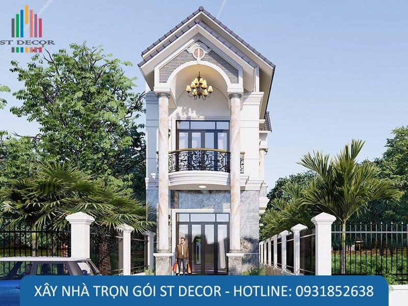 Mẫu nhà mặt tiền đẹp, sang trọng, ấn tượng với hệ cột đối xứng