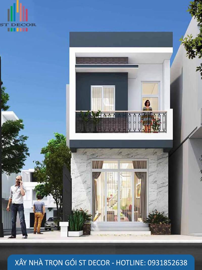Mẫu nhà ống đơn giản có sử dụng gạch ốp tường vệ sinh