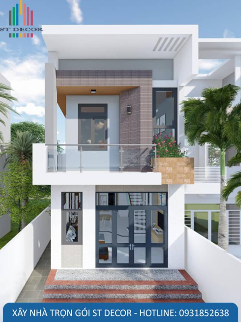 Mẫu mặt tiền nhà 1 trệt 1 lầu đơn giản nhưng ấn tượng, thu hút