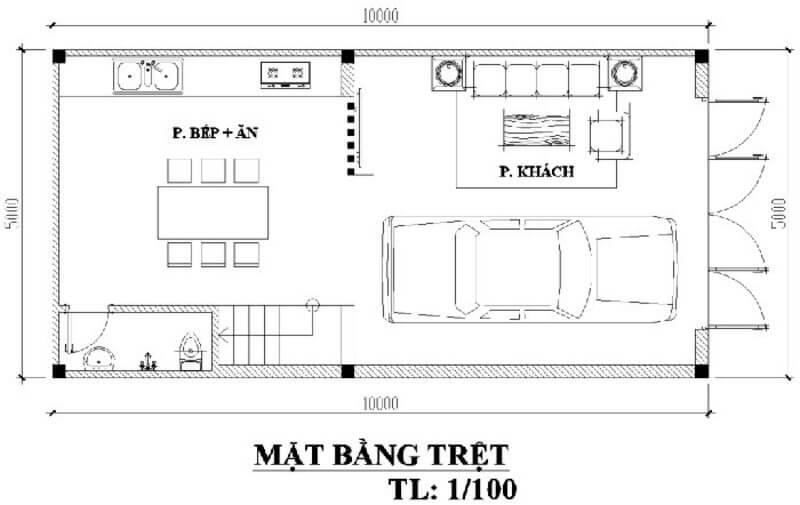 Bản thiết kế thi công tầng trệt và lầu 1 của ngôi nhà