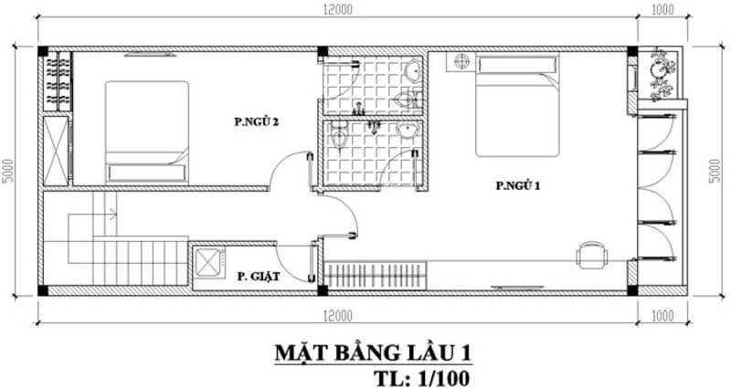 Bản thiết kế thi công tầng trệt và lầu 1 của ngôi nhà