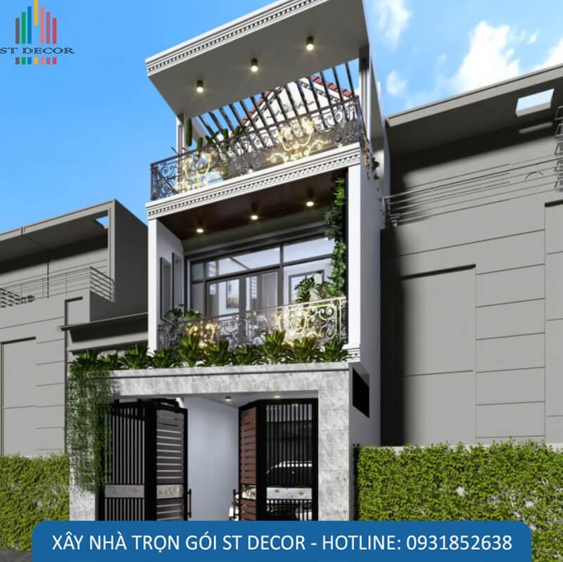 Phối cảnh mặt tiền của mẫu nhà 1 trệt 1 lầu 4x16