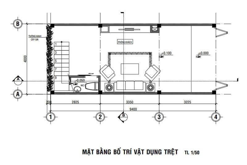 Bản vẽ mặt bằng của nhà 1 trệt 1 lửng 2 lầu đẹp