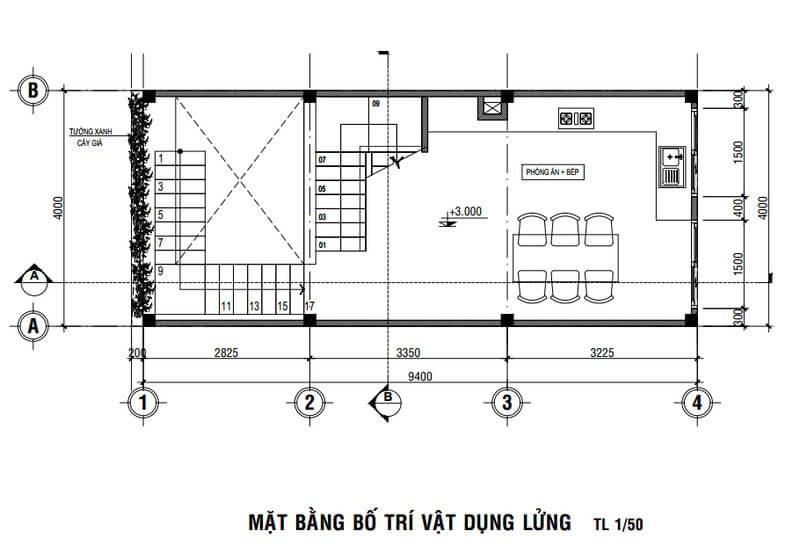 Bản vẽ mặt bằng của nhà 1 trệt 1 lửng 2 lầu đẹp