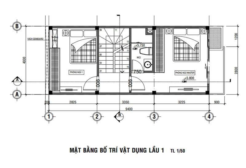 Bản vẽ mặt bằng của nhà 1 trệt 1 lửng 2 lầu đẹp