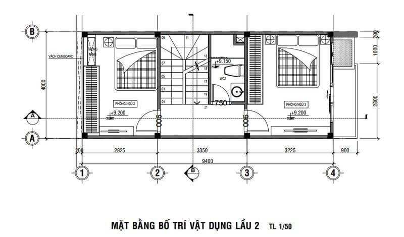 Bản vẽ mặt bằng của nhà 1 trệt 1 lửng 2 lầu đẹp