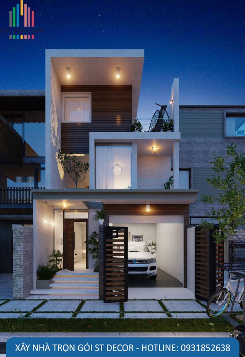 Mẫu 3: Mẫu nhà sử dụng hệ thống đèn led ở hành lang giúp ngôi nhà trở nên đẹp hơn vào buổi tối