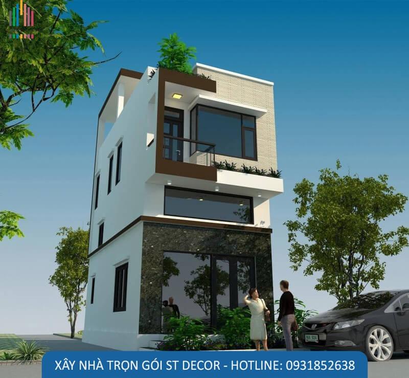 Mẫu 4: Thiết kế nhà 1 trệt 1 lửng có ốp gạch ở tường giúp dễ dàng vệ sinh