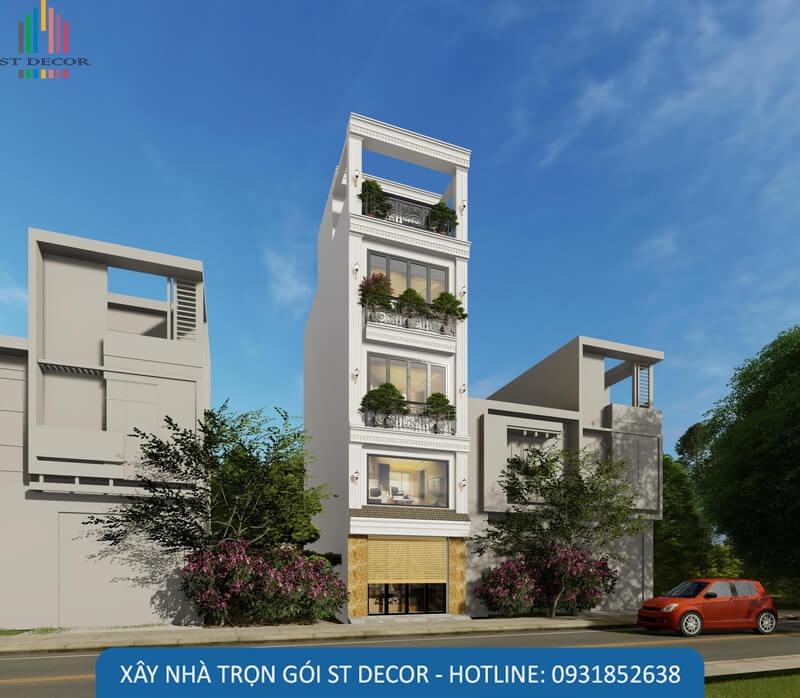 Mẫu 6: Thiết kế nhà 1 trệt 1 lửng sử dụng cây xanh trang trí ở ban công giúp tăng tính thẩm mỹ cho ngôi nhà