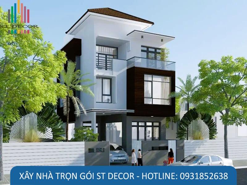 Mẫu 11: Mẫu nhà 1 trệt 1 lửng 2 lầu kiểu biệt thự hiện đại, sang trọng phù hợp cho gia đình nhiều thế hệ