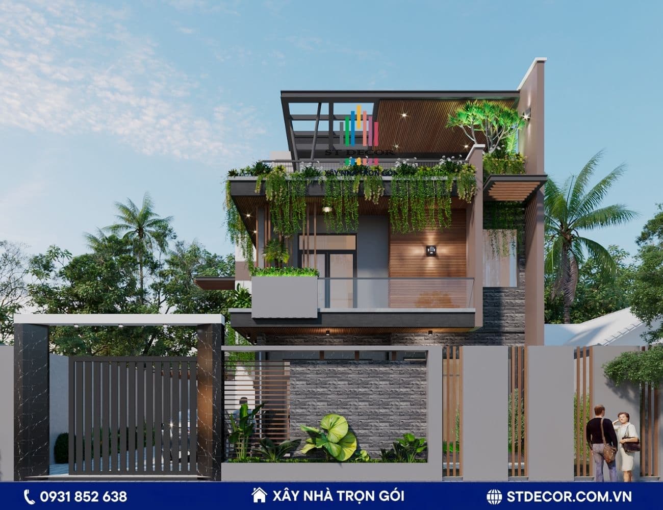 Mẫu thiết kế nhà đẹp Bình Dương 2 tầng 1 tum sử dụng các loại vật liệu cao cấp, có độ bền cao