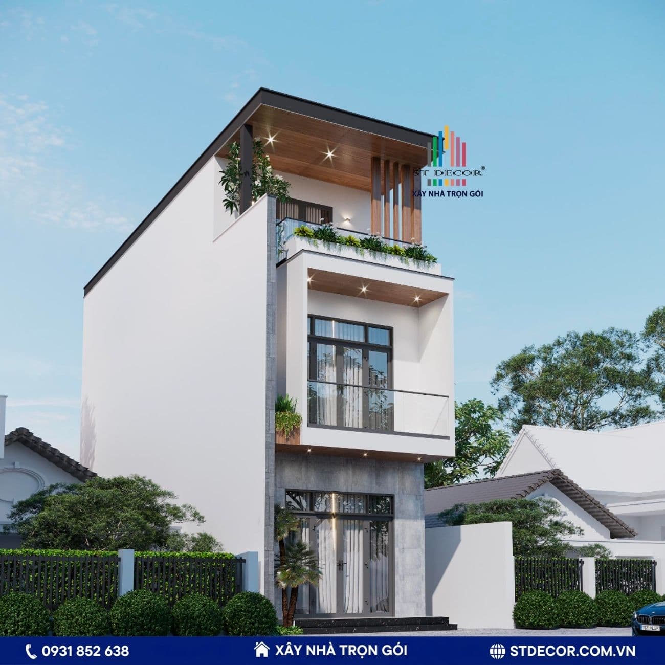 Mẫu thiết kế nhà Bình Dương 2 tầng 1 tum giúp đáp ứng đầy đủ các nhu cầu sử dụng