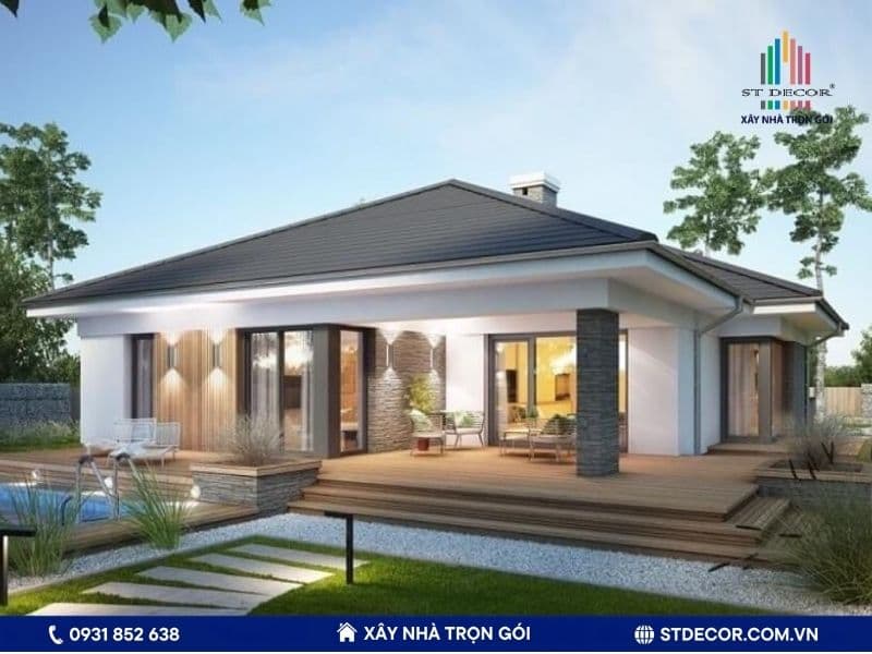 Mẫu thiết kế nhà đẹp tại Bình Dương dạng sân vườn có diện tích 500m2 thoáng mát