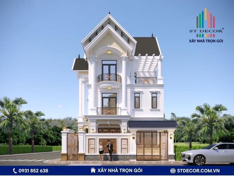 Mẫu thiết kế nhà đẹp ở Bình Dương tân cổ điển sẽ phù hợp với các hệ mái Thái, mái Nhật, mái Mansard