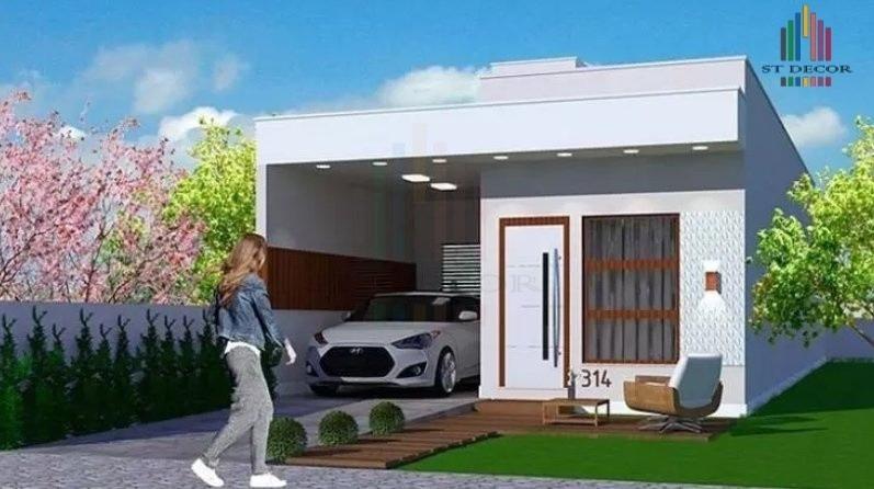 Thiết kế nhà mái bằng 1 tầng có gara xe