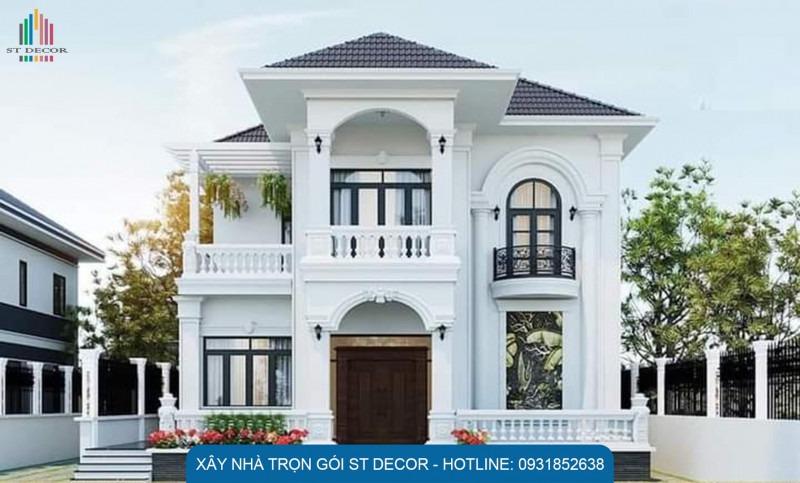 Mẫu biệt thự 3 tầng tân cổ điển màu trắng nhẹ nhàng, sang trọng
