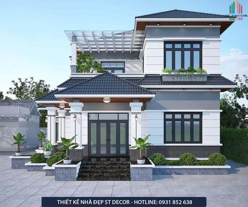 Công trình biệt thự mái Nhật 2 tầng tại khu vực ngoại ô huyện Thoại Sơn