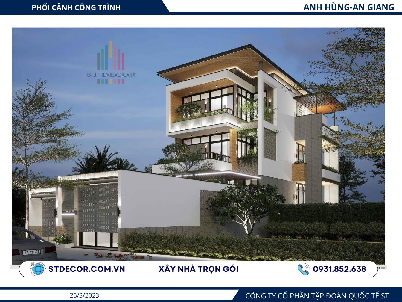 Công trình nhà phố 2 tầng 1 tum hiện đại tại khu vực huyện Thoại Sơn