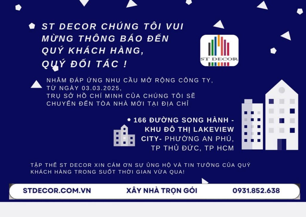 ST DECOR thông báo chuyển văn phòng mới tại TP Hồ Chí Minh