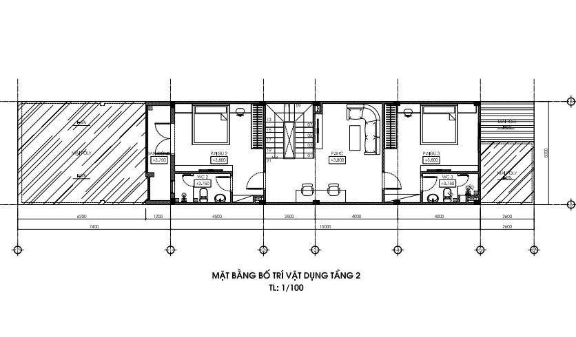 Bản vẽ tầng 2 xây nhà 1 trệt 2 lầu tại Bảo Lộc