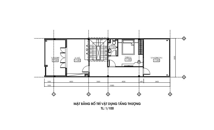 Bản vẽ tầng thượng xây nhà 1 trệt 2 lầu tại Bảo Lộc
