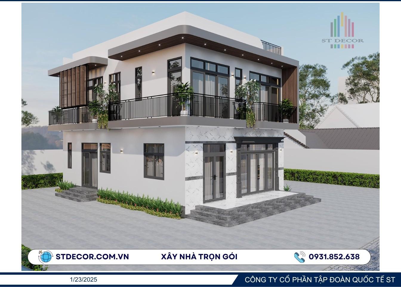 Công trình nhà mái bằng 2 tầng tại ngoại ô huyện Châu Đốc