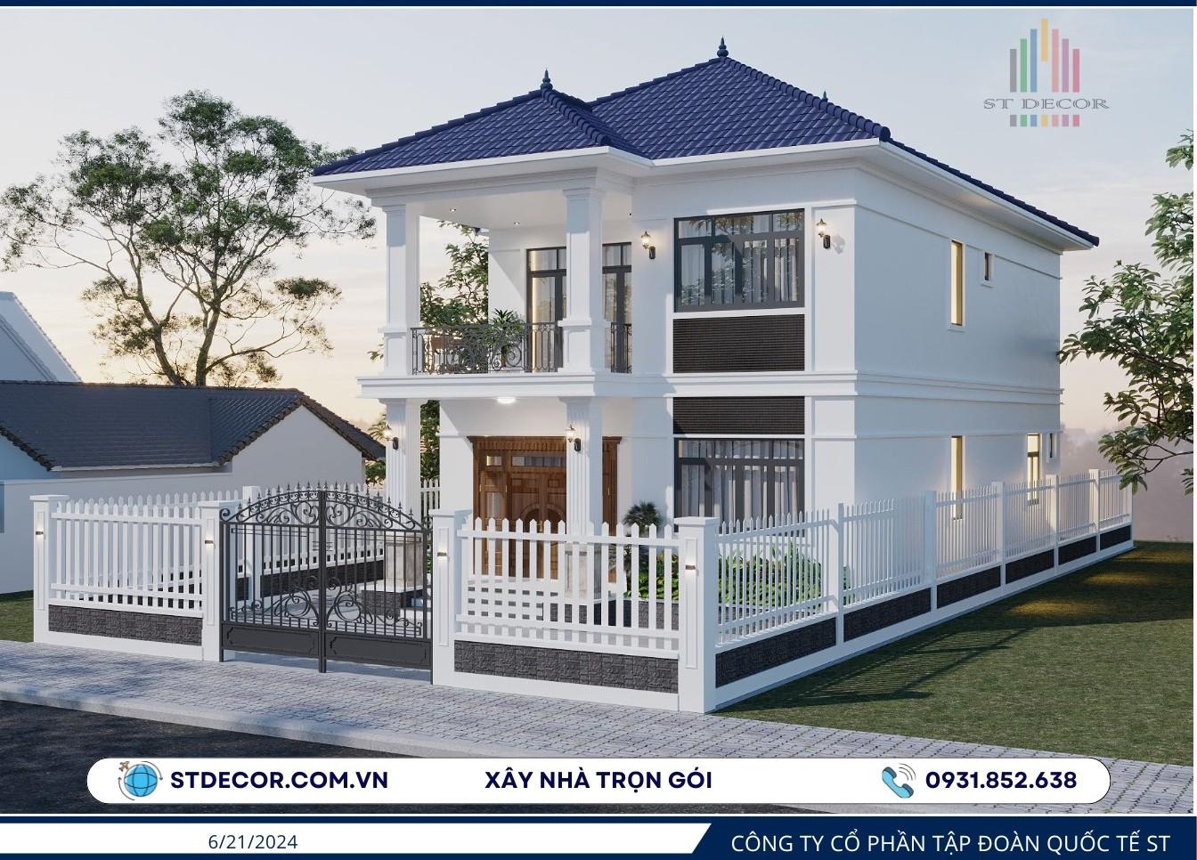 Công trình biệt thự mái Nhật 2 tầng với không gian sân vườn thoáng mát tại huyện Bù Đốp