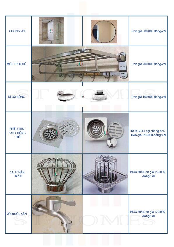 Bảng thiết bị vật tư nhà tắm, nhà vệ sinh