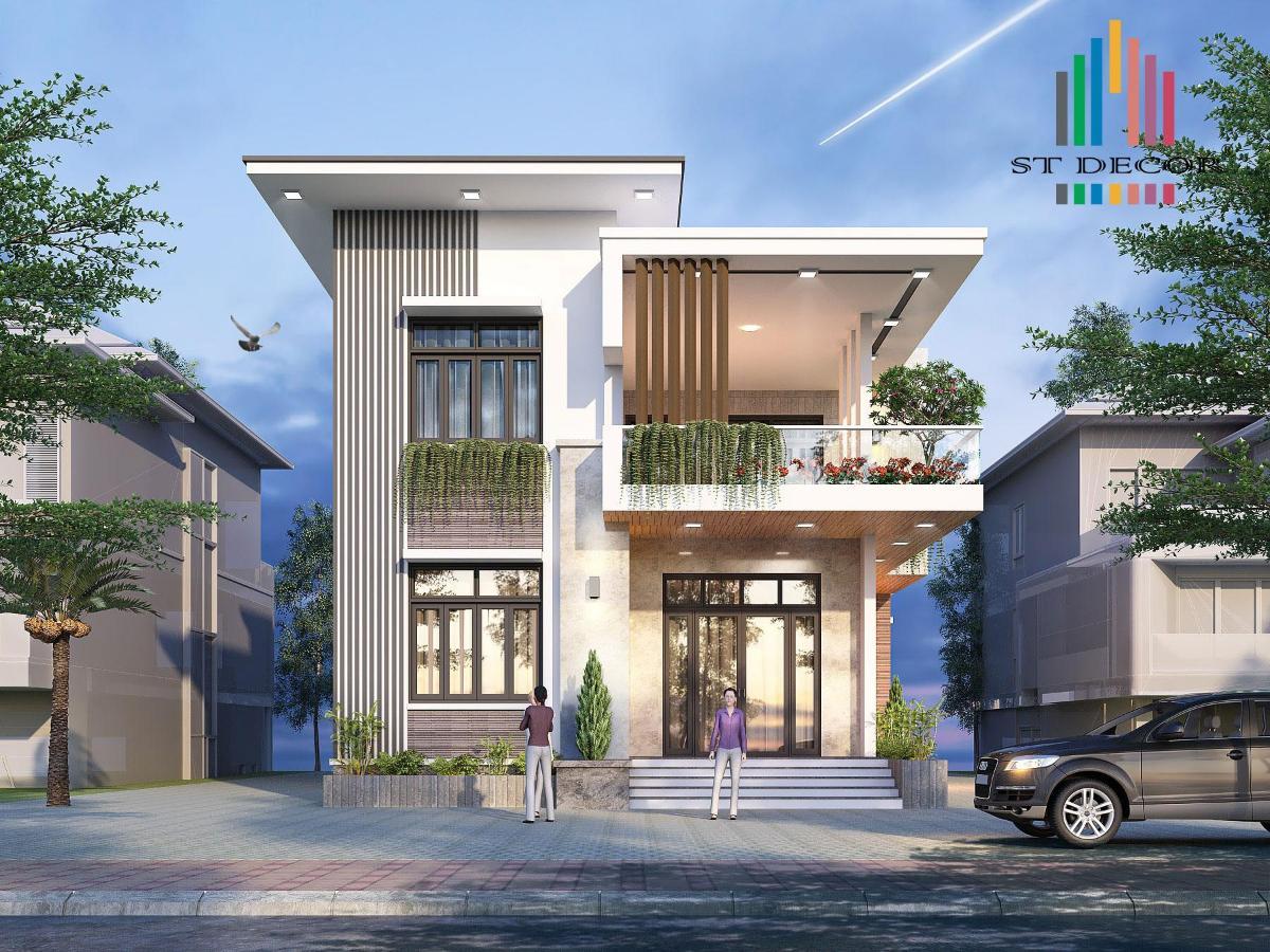 Công trình biệt thự 2 tầng mái bằng với mặt tiền ấn tượng tại vùng ngoại ô huyện Mộc Hóa