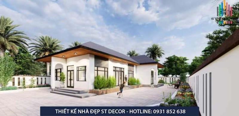 Công trình nhà cấp 4 hiện đại với sân vườn rộng rãi và gần gũi với thiên nhiên
