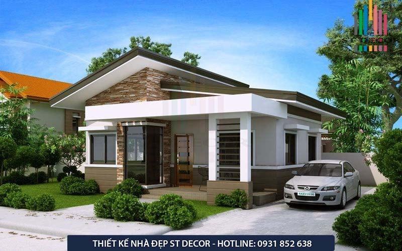 Công trình nhà cấp 4 mái chéo với diện tích rộng rãi tại vùng nông thôn huyện Phú Tân