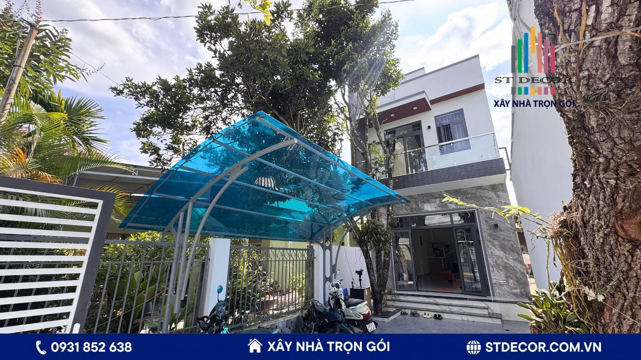 Phối cảnh mặt tiền nhà 1 trệt 1 lầu chiều ngang 5m phong cách hiện đại của gia đình Anh Chiến tại Lâm Đồng